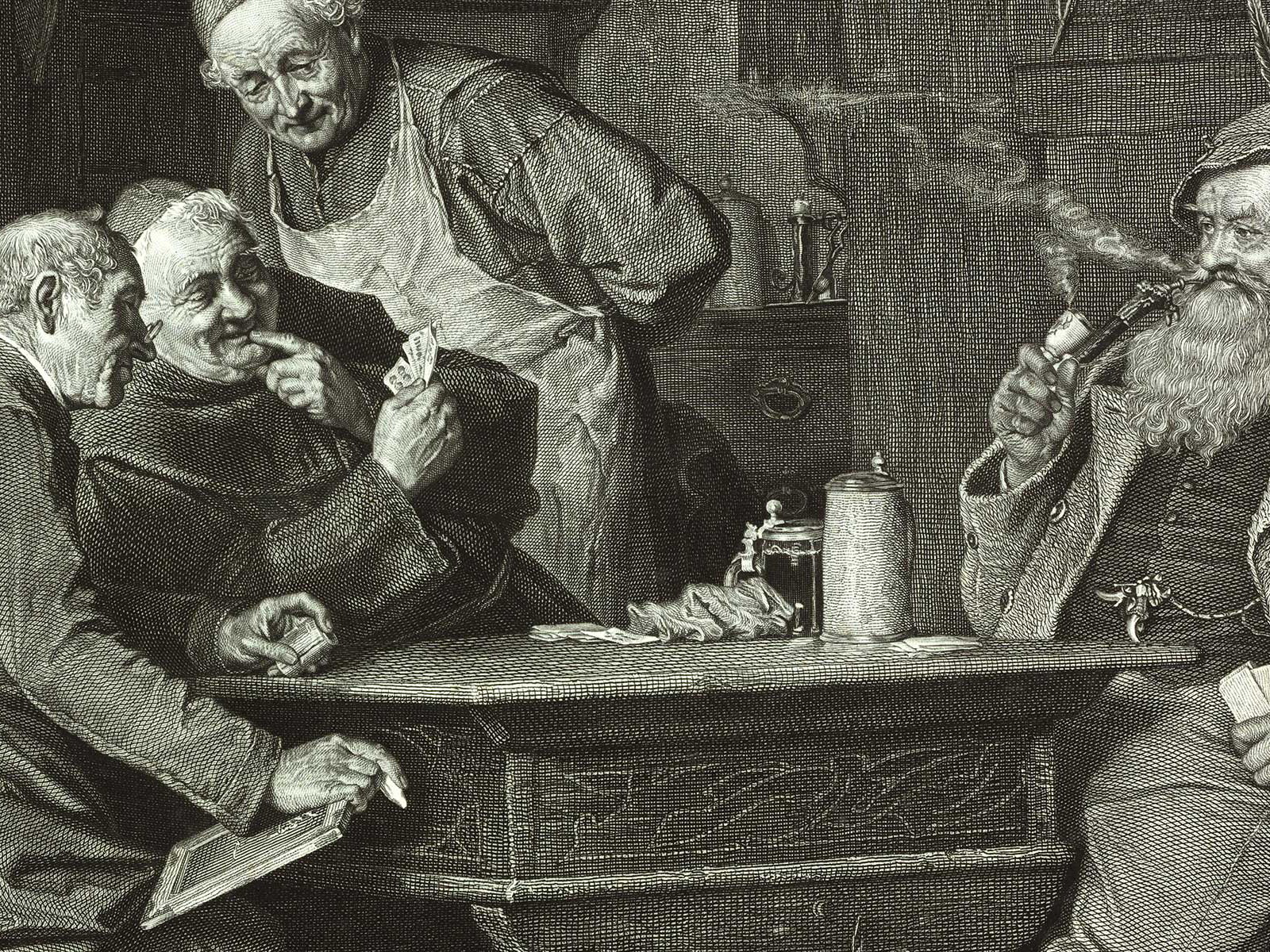Bei geselligen Gasthausrunden durfte schon früher ein Krug ­mit Bier nicht fehlen.