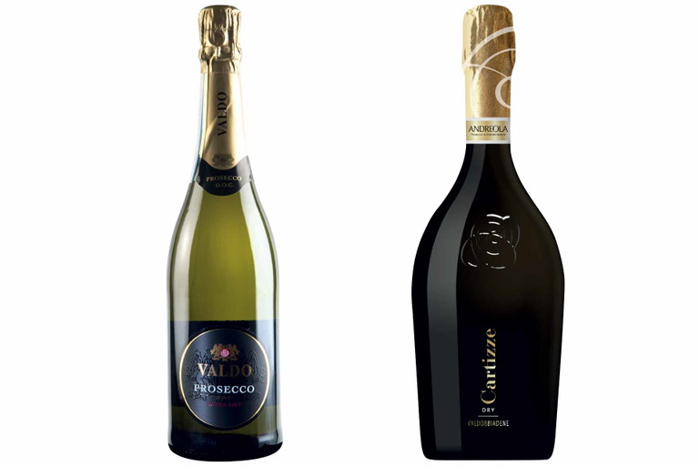 Sieger der Kategorie Prosecco DOC (links): Valdo – Etichetta NeraSieger der Kategorie Conegliano Valdobbiadene Prosecco Superiore DOCG (rechts): Andreaola – Spumante Dry Cartizze.