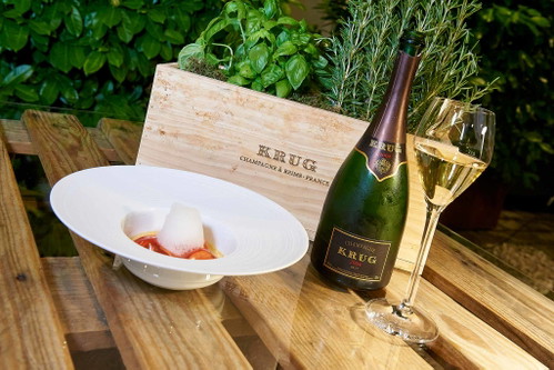 Ochsenherz-Tomate / Carabinero, Herzbries, Mascarpone mit KRUG 2004