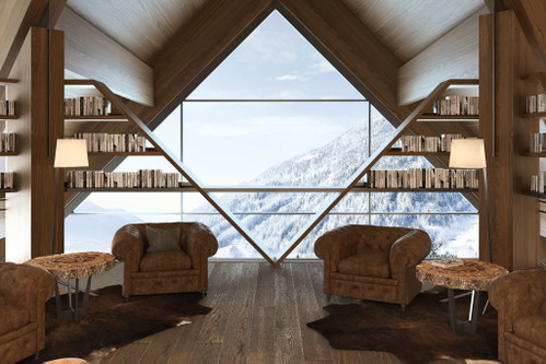 Lefay Resort, Madonna di Campiglio. Böden aus Vollholz in Eiche und Kastanie. Und ein Panorama auf Augenhöhe mit den Spitzen der Alpen.