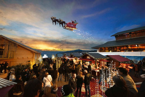 Montreux Noël Entlang des Ufers des Genfer Sees stehen 160 dekorierte Häuschen, die verschiedene Köstlichkeiten und Geschenkartikel verkaufen.