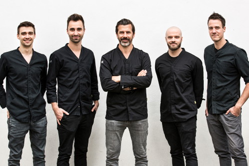 Die «Igniv» Chefs rund um Andreas Caminada: Daniel Zeindlhofer, Silvio Germann, David Hartwig, zukünftiger Küchenchef des «Igniv» Bangkok und Marcel Skibba