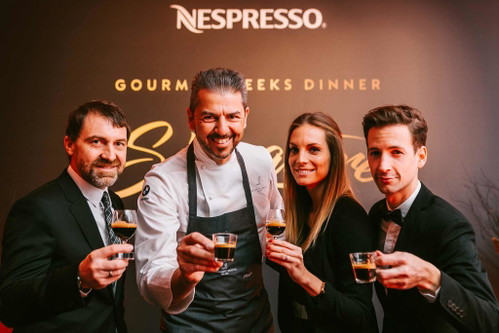 Marketing Director Nespresso Österreich Claus Reisinger, Andrea Berton, Marketing Manager Brand Communication Nespresso Österreich Marion Gruber, Coffee Ambassador Nespresso Österreich Michael Ilsanker