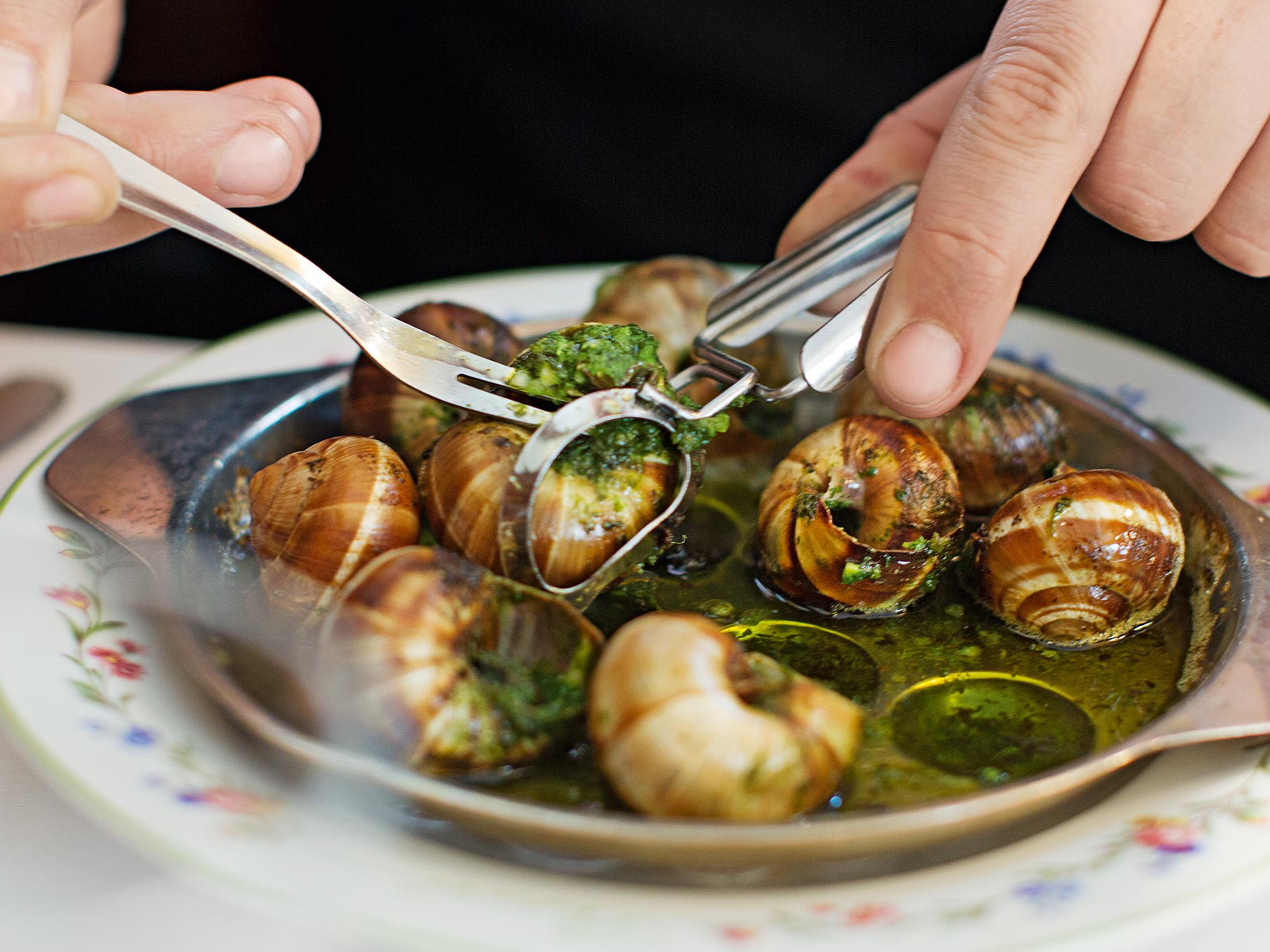 Schnecken in geschmolzener Petersilienbutter sind ein Klassiker der Brasserieküche (hier im «Benoit» in Paris).