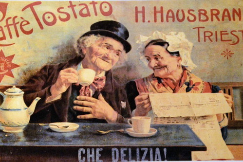 «Che delizia! – Was für eine Freude!» Röstkaffee von Hausbrandt. Die Marke wurde 1892 vom Kommandanten der Österrei­chischen Handelsmarine gegründet.