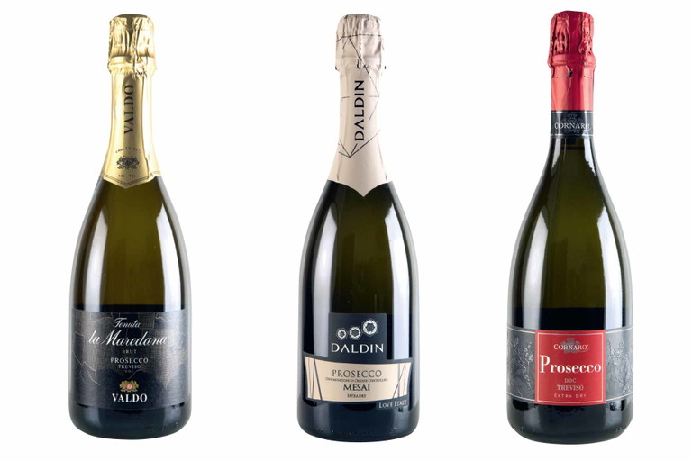 Die Gewinner der «Prosecco Trophy 2020» in der Kategorie «Prosecco DOC». Platz 1: Tenuta la Maredana – Valdo Platz 2:&nbsp;Mesai Prosecco Treviso – Daldin Platz 3: Prosecco Treviso – Cornaro
