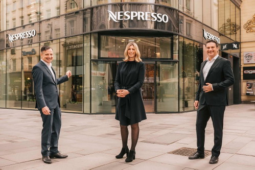 &nbsp;Klaus Slamanig (B2C Commercial Director&nbsp;Nespresso&nbsp;Österreich), Nina Ganahl (Marketing Director&nbsp;Nespresso&nbsp;Österreich), Alessandro Piccinini (Geschäftsführer&nbsp;Nespresso&nbsp;Österreich)