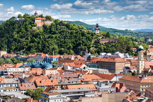 Hochgenuss: Im »Restaurant Schlossberg« genießt man einen tollen Ausblick über Graz.