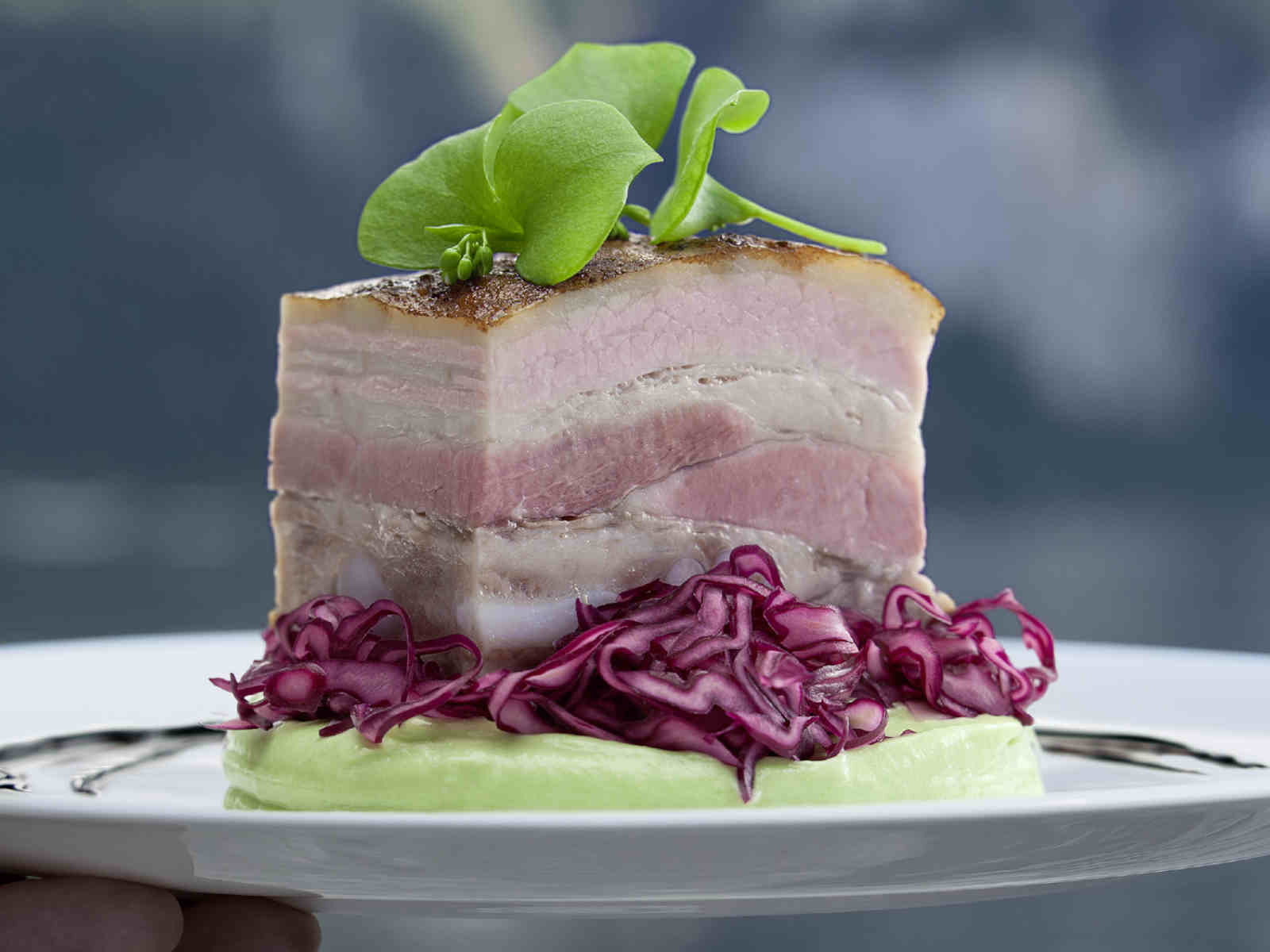 Schweinefleisch mit Rotkraut.