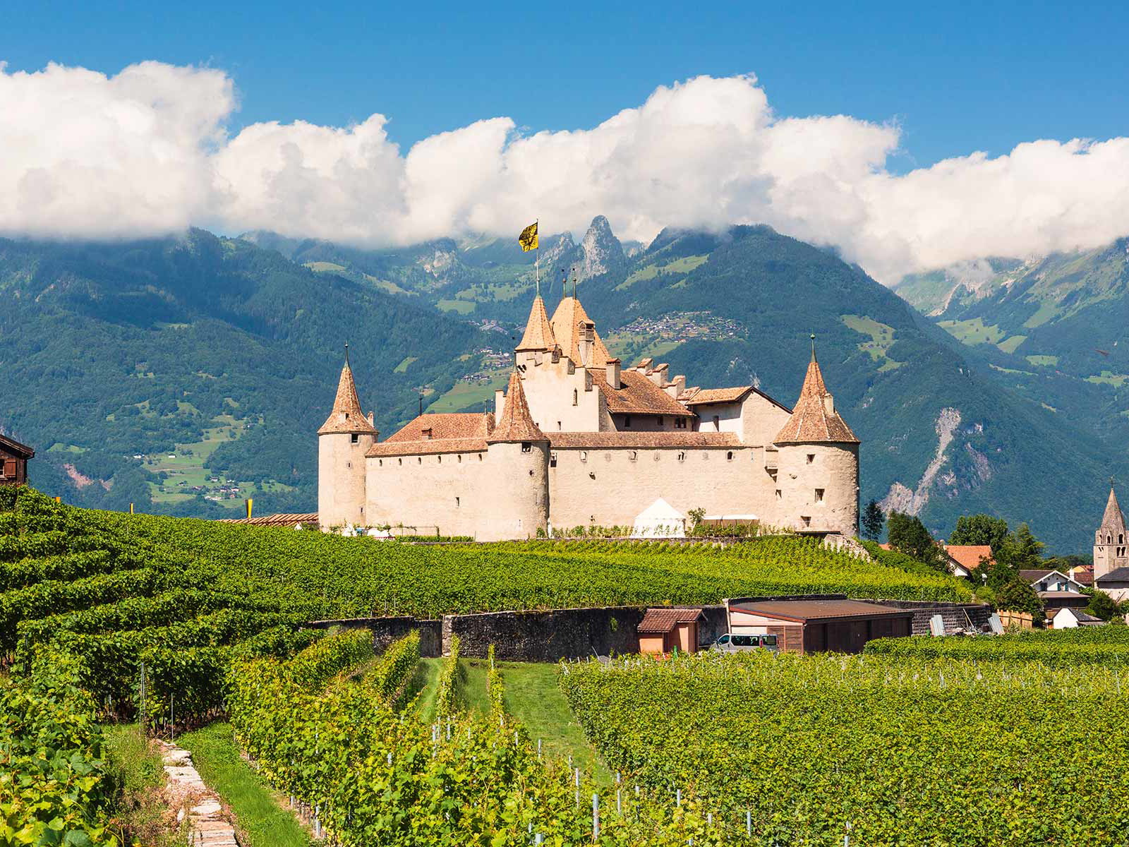 Umgeben von Rebbergen erhebt sich das Château d’Aigle im gleichnamigen Ort im Waadtland.