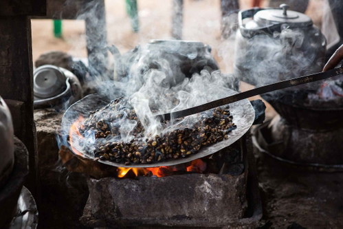 For the traditional coffee ceremony in Ethiopia, the beans are freshly roasted immediately before brewing.