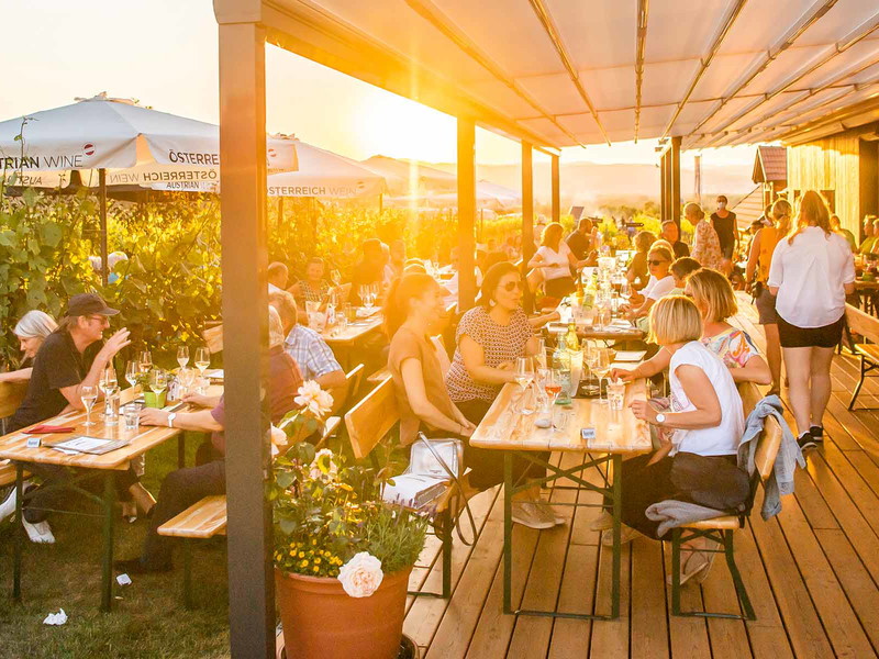 Direkt am Weingarten genießt man am besten – wie am »Weingut Deutsch« in Hagenbrunn.&nbsp;