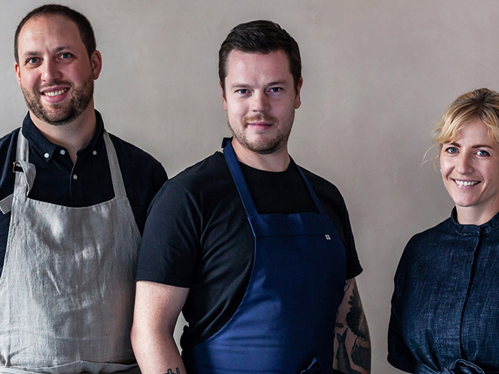 Die drei Gastronomen Jean-Denis Roger, George Tomlin und Julia von Meiss
