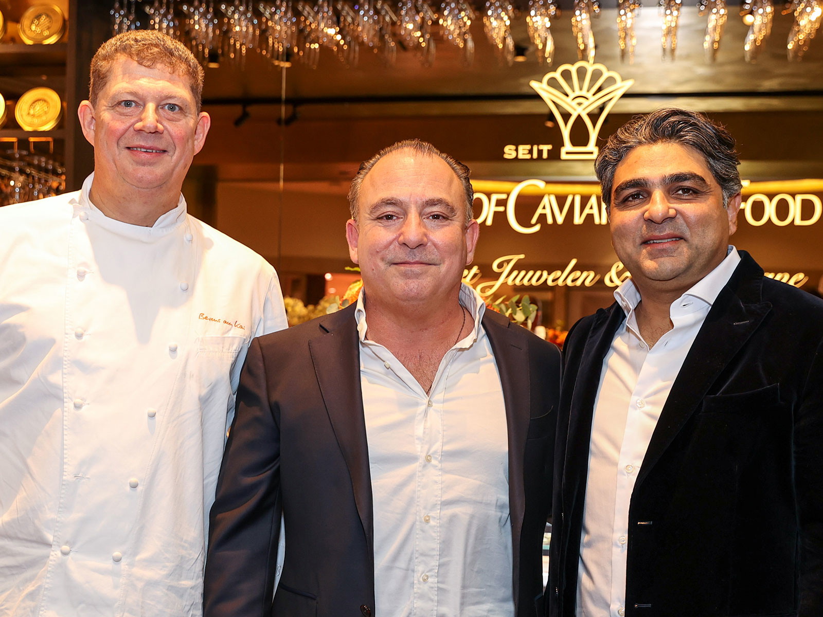 Sternekoch Holger Berens mit House of Caviar&nbsp;Geschäftsführer&nbsp;Nima Allameh-Zade und Gründer&nbsp;Ashkan Mossafaian