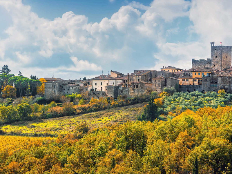 Malerische alte Ortskerne, Weinberge und Wald prägen die Landschaft des Chianti Classico.
