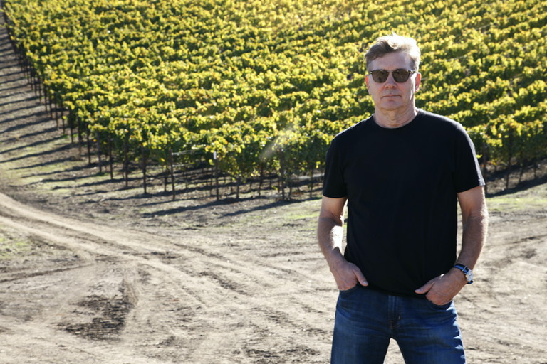 Sideways author and columnist Rex Pickett in a Sta. Rita Hills vineyard.