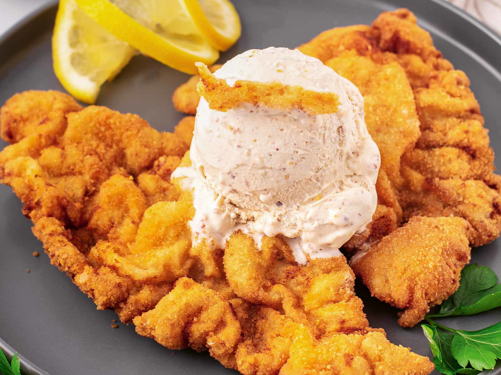 A whimsical creation: Wiener Schnitzel ice cream