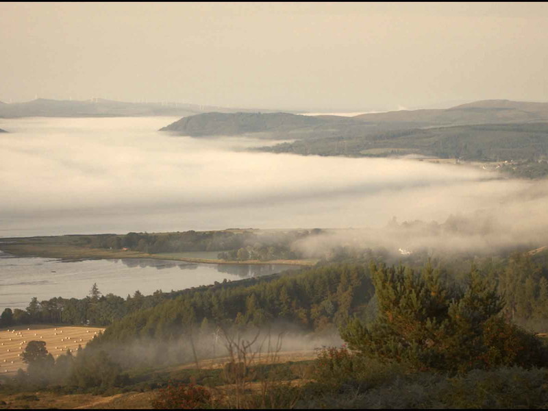 The misty landscape surrounding the Balblair Distillery.&nbsp;