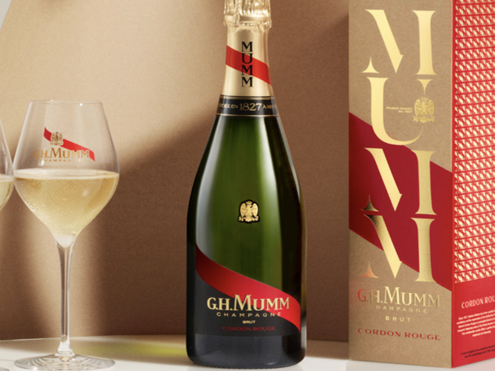 The Mumm Kraft Box for the iconic Mumm Cordon Rouge cuvée.&nbsp;