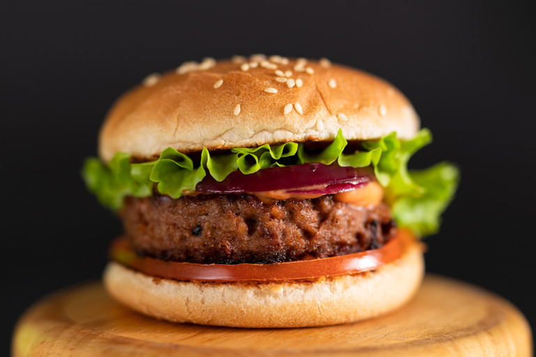 Burger with plant-based meat.