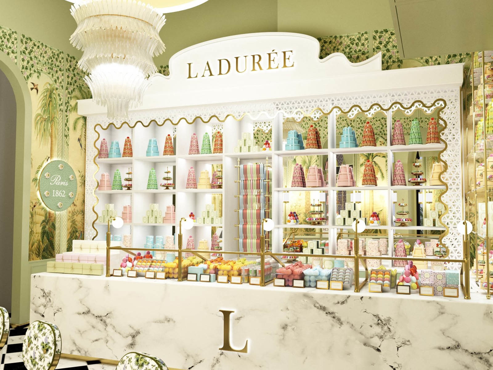Deutschlands erster »Ladurée Salon de Thé« in Ingolstadt Village.&nbsp;