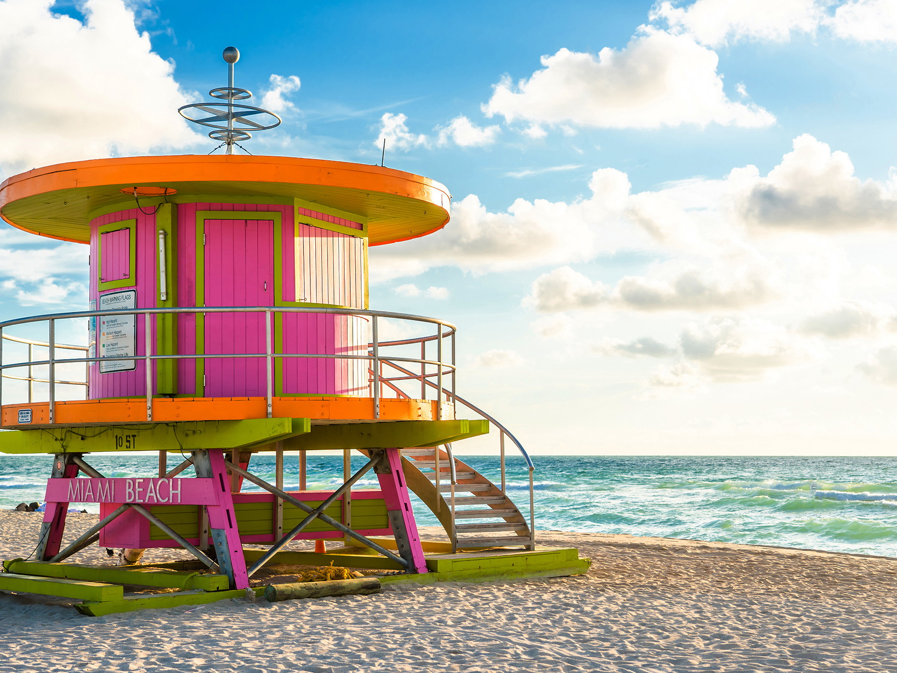 Cabin at sunrise on the Miami Beach, Florida, USA.