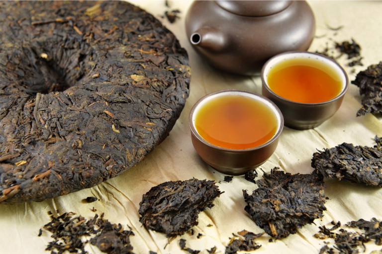 A cake of Pu-erh tea.
