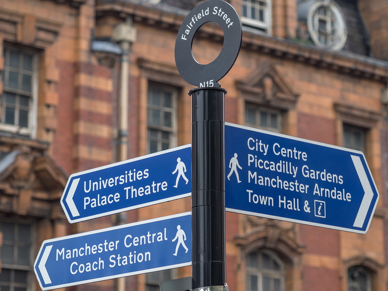 Street sign on Fairfield street, Manchester, UK.