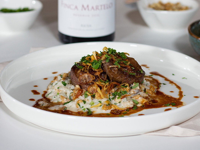 Walnussrisotto mit wilder Taubenbrust