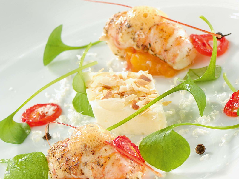Langostinos mit Parmesan-Panna-Cotta