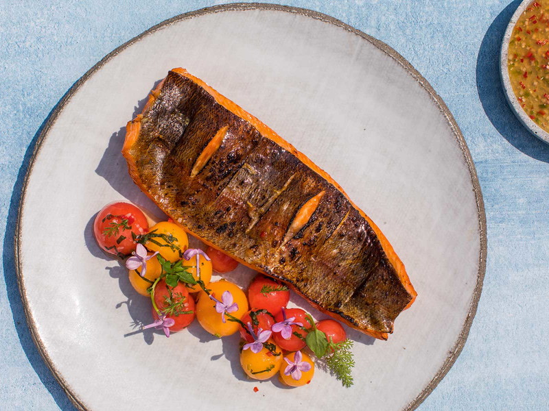 Lachs gepaart mit Wassermelonen.