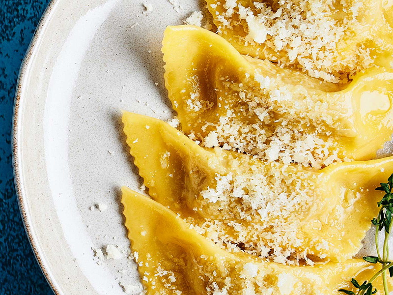 A hint of nutmeg, cloves and cinnamon refines the pumpkin and pasta dish.