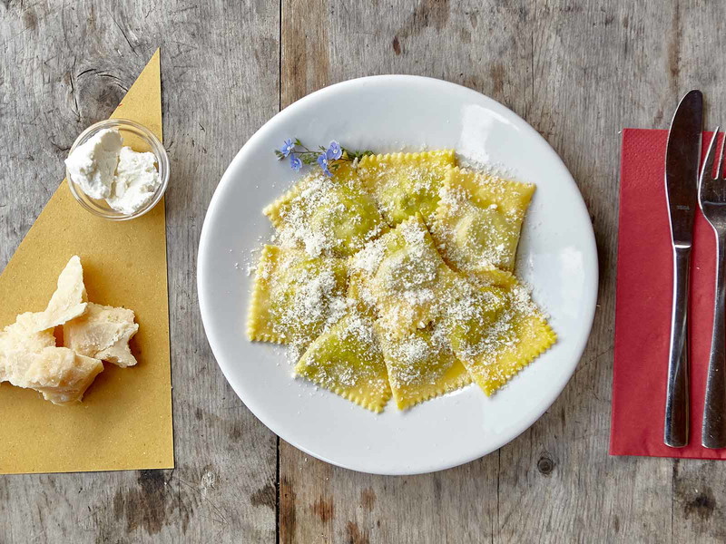 Tortelli mit Wildspinat, oder auch Tortelli del buon Enrico genannt, aus der Refugio Lagdei