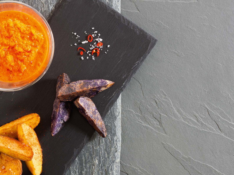 Erdäpfel-Trilogie mit Paprika-Chili Dip