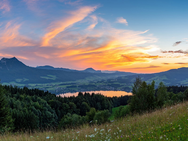 Idyllische Abendstimmung mit Blick auf den Mondsee