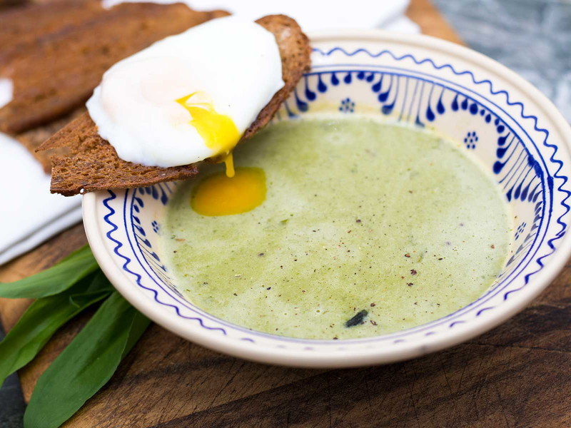 Wild Garlic Cream Soup with Poached Egg
