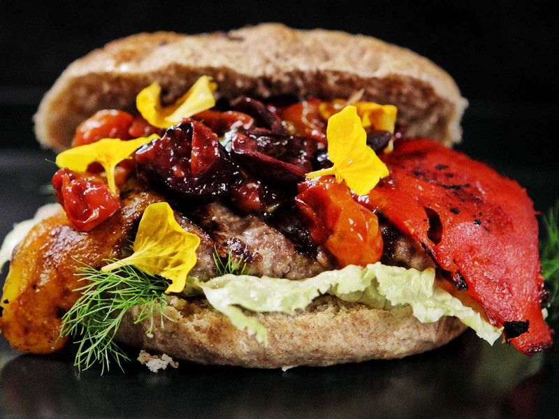 Burger with Tomato Cherry Sauce.&nbsp;