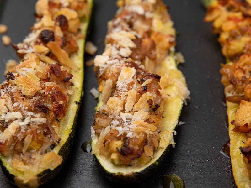 Courgettes stuffed with tuna.