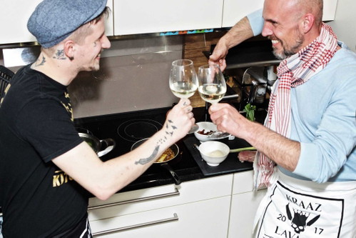 A toast to the successful kitchen cooperation.