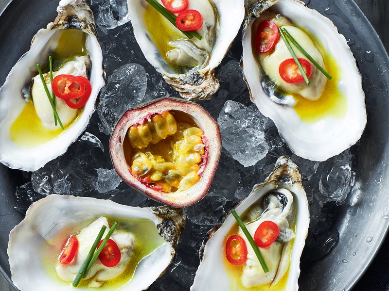 Oysters with Fresh Passion Fruit and Chilli