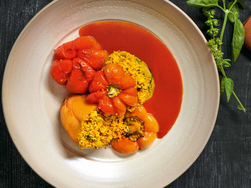 Vegetarian Stuffed Bell Peppers with Mountain Cheese and Couscous
