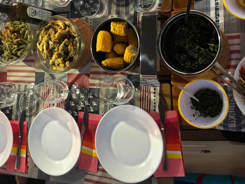 Anchovies with Green Bean Salad, Corn and Chard