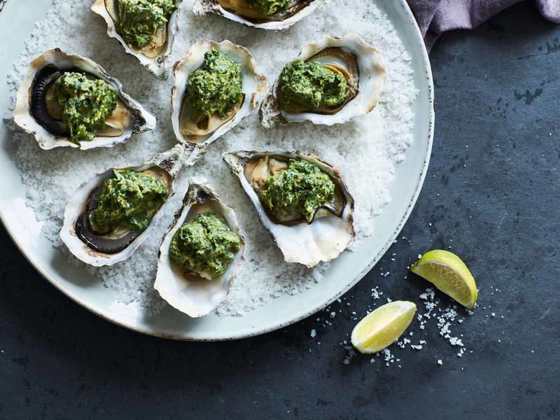 Baked Oysters with Lemongrass and Watercress