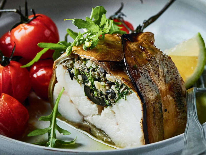 Monkfish Stuffed with Olives and Pinenuts