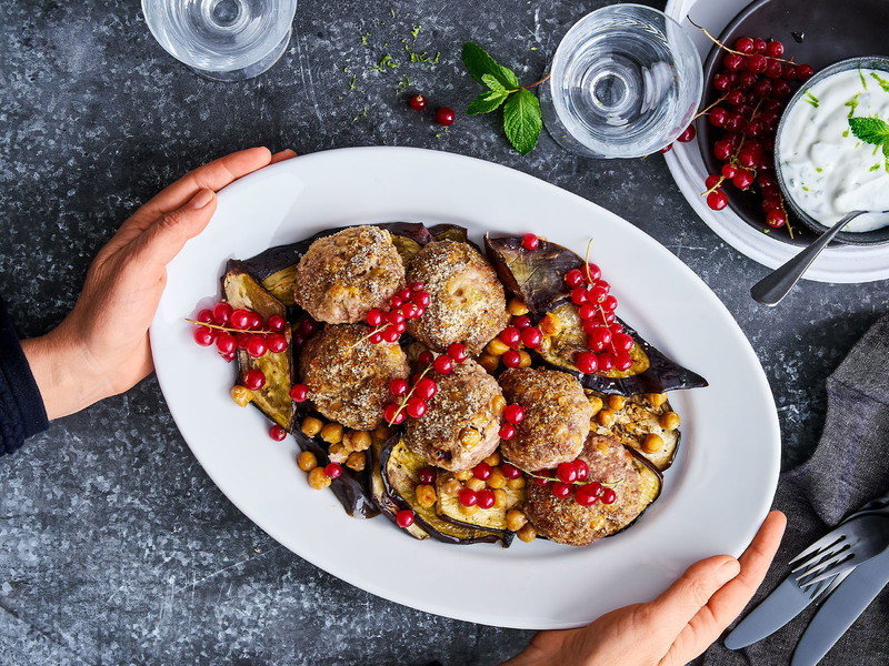 Meatballs with Aubergine and Lime Yoghurt
