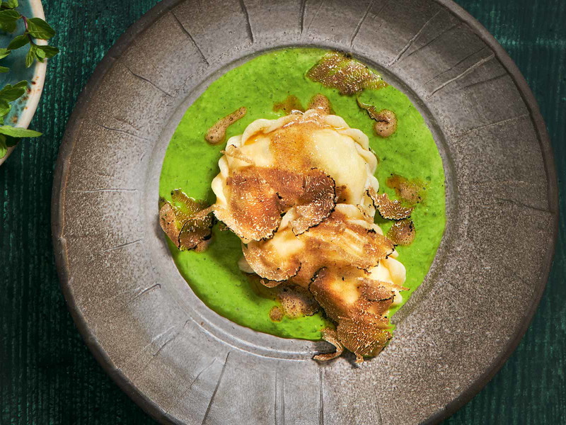 Cheese Ravioli with Creamed Salad and Truffles