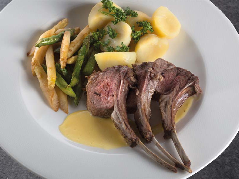 Tender Pink Rack of Lamb with Asparagus and Hollandaise