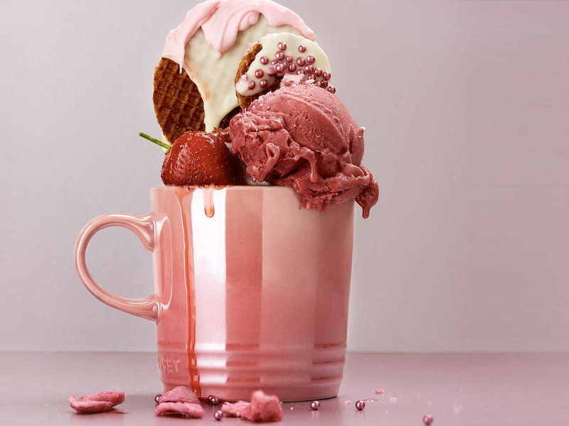 Pink Summer Sundaes with Caramel Wafers