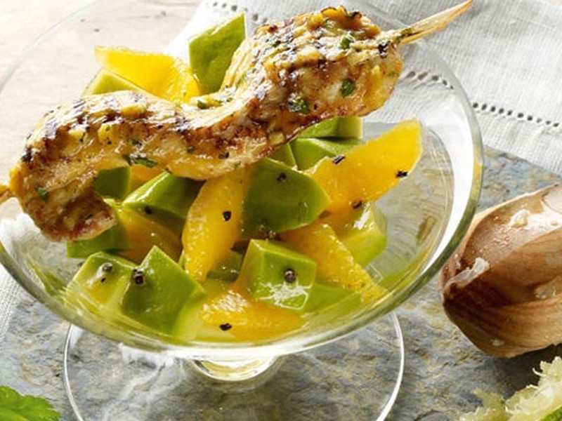 Marinated Turkey Skewers with Avocado and Orange Salad