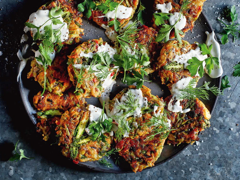 Savoury potato&nbsp;pancakes made from spring vegetables &amp;&nbsp;herbs